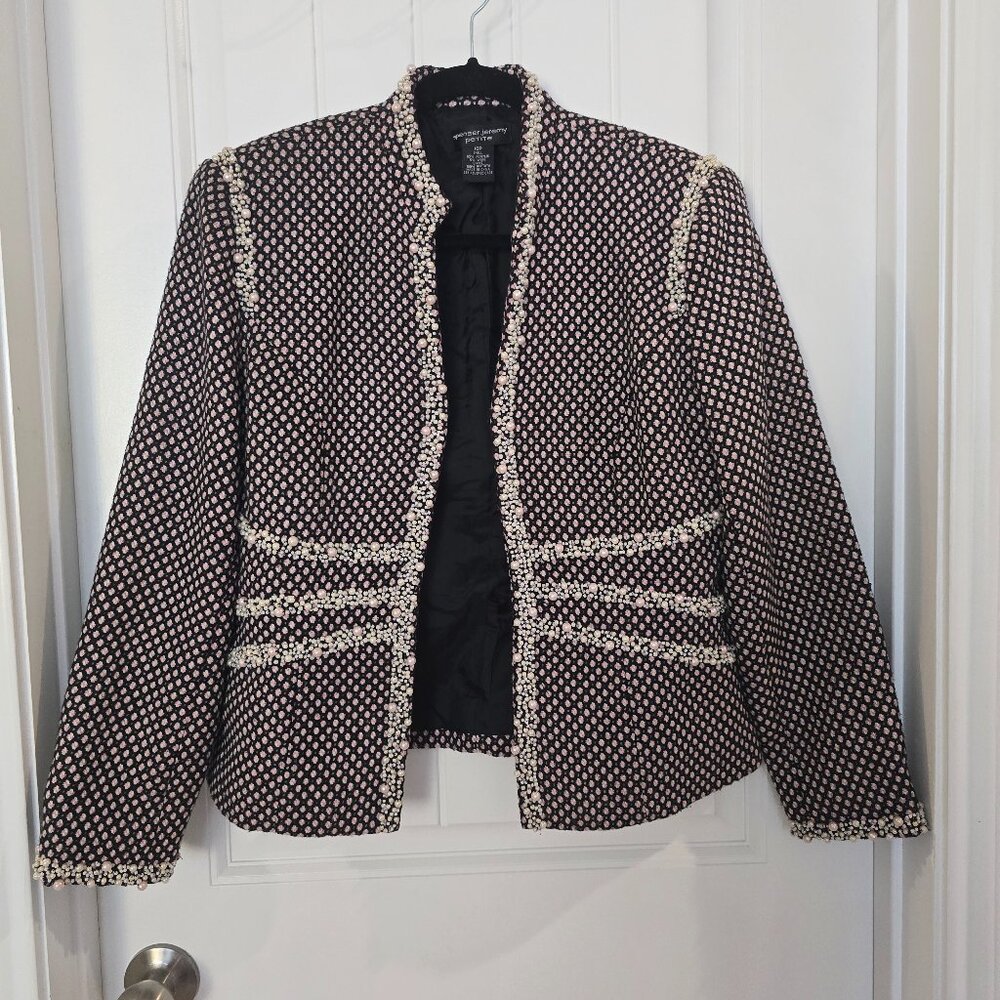Spenser Jeremy Petite Black and Pink Jacket with Pearl Embellishment Size 10P